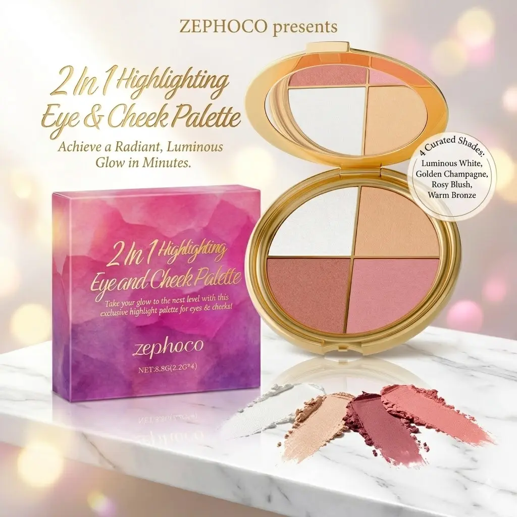 Luminous Makeup Combination Kit - Highlighter Cosmetic Powder Palette, Multi-Function Eyeshadow, Blush, Contour Cheek Duo for Defined Contours, Highlighter Makeup, Palette Set, Defined Facial Contours