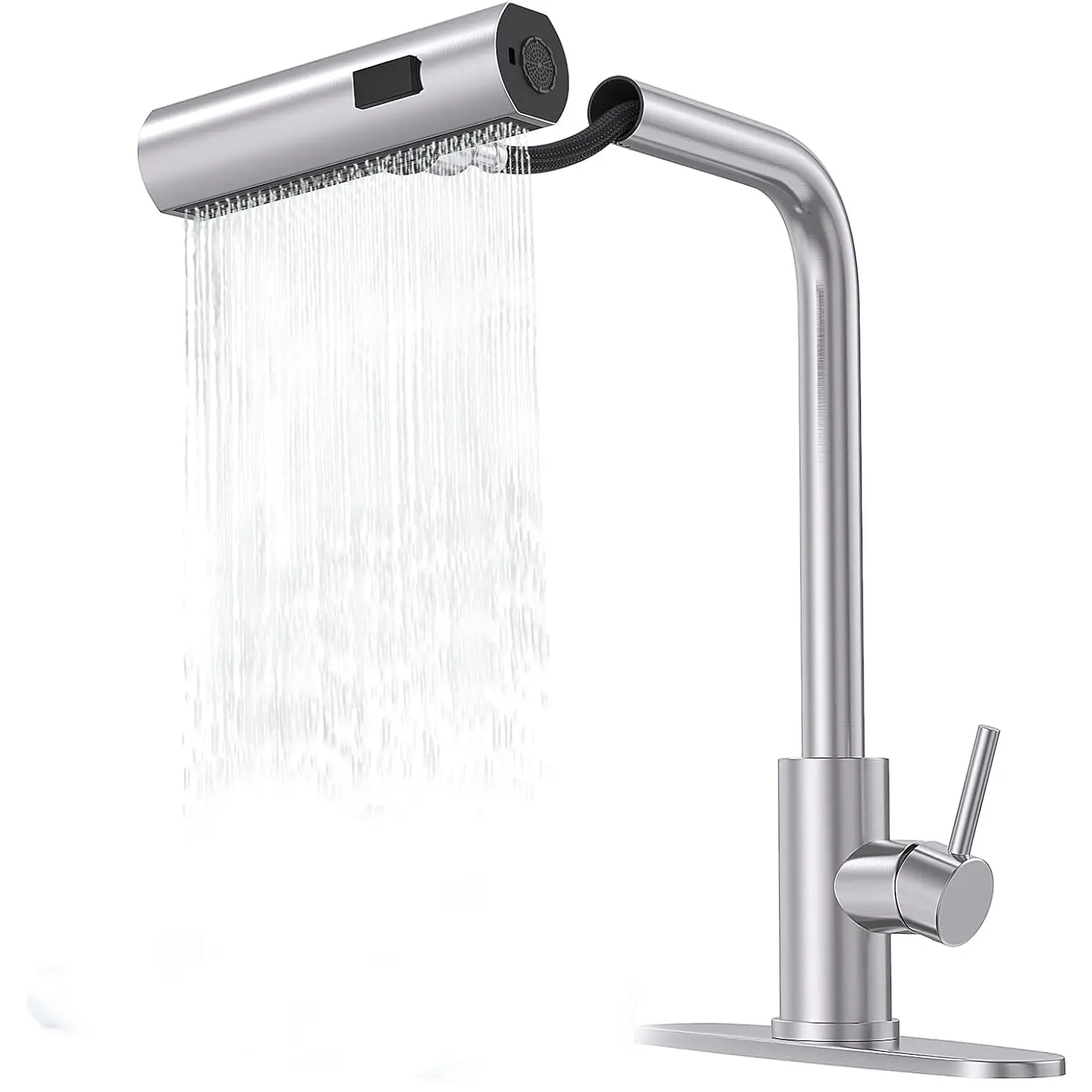 Kitchen Faucets with Pull Down Sprayer,Waterfall Kitchen Sink Faucet,Commercial Utility Stainless Steel Kitchen Faucets,Single Handle Kitchen Sink Faucet with Pull Down Sprayer for 3 Function