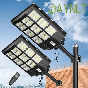 2PACK 3800W High-Intensity LED Solar Street Light - Wireless Remote Control, Motion-Sensor, 100000LM, 30000mAh Cool White, Dusk-to-Dawn Auto-On/Off, Semi-Flush Mount, Lithium Battery, Installation Hardware Included for Yard, Pathway, Garage, Driveway