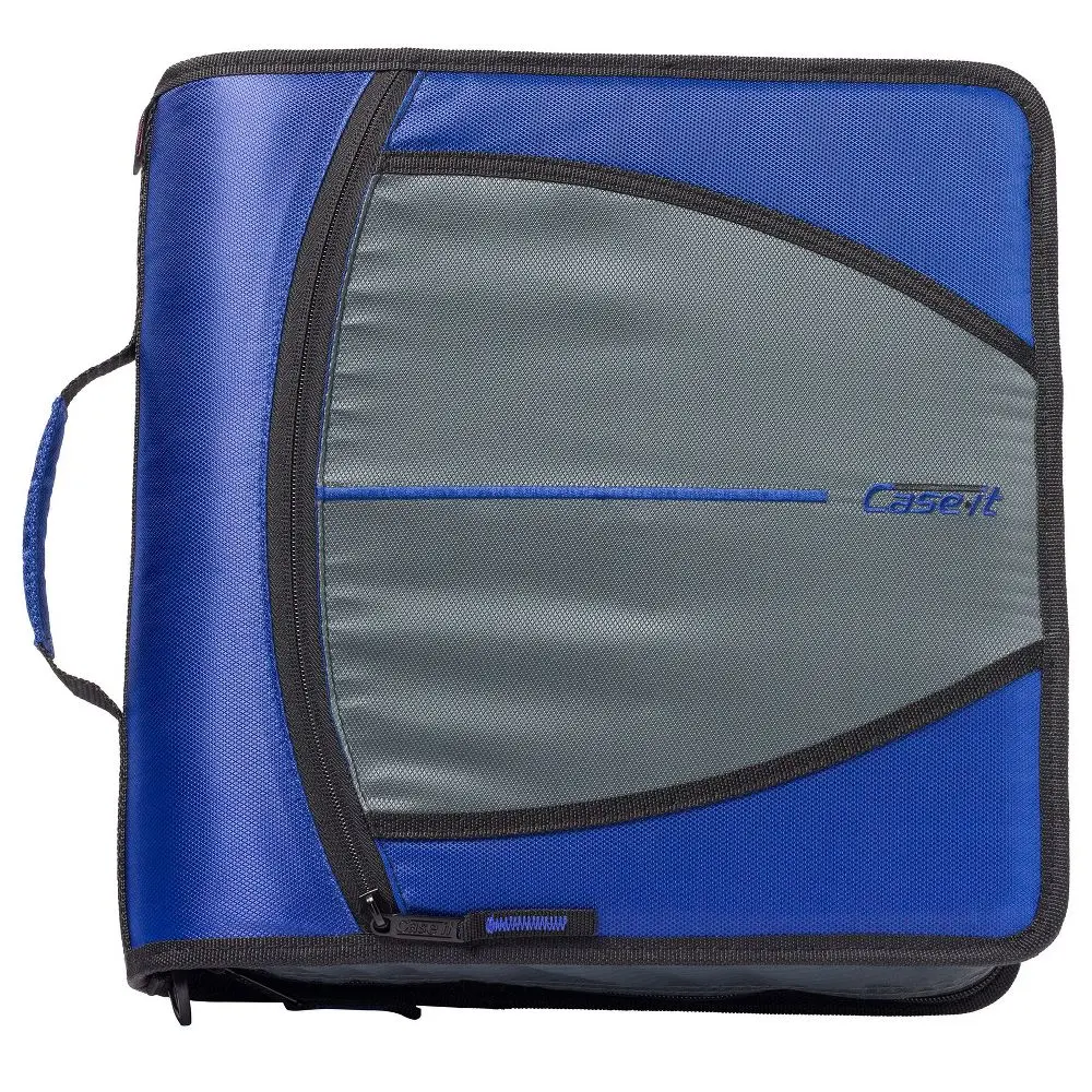Case-it Might Zip Tab Zipper Binder 3" O-Ring with 5-Color tab Expanding File Folder - 600 Sheet Capacity - Midnight Blue