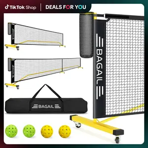 【SpringStatements】BAGAIL Portable Pickleball Net Set with Wheels, 22 FT Regulation Size & 11 FT Half Court Size 2-in-1 Pickle Ball Net with Ball Collector, Carry Bag, 4 Pickle Balls, Easy Setup for Outdoor Indoor Tennis Men Game Racket Protector
