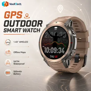 GPS Outdoor Smart Watch for Men Women, Bluetooth Calling AI Smartwatch with 1.43" AMOLED Display, Offline Maps, Compass Barometer Altimeter, Heart Rate & Sleep Monitor, 170+ Sports Modes, 500mAh Long Battery, 5ATM Waterproof Fitness Tracker for Android iO