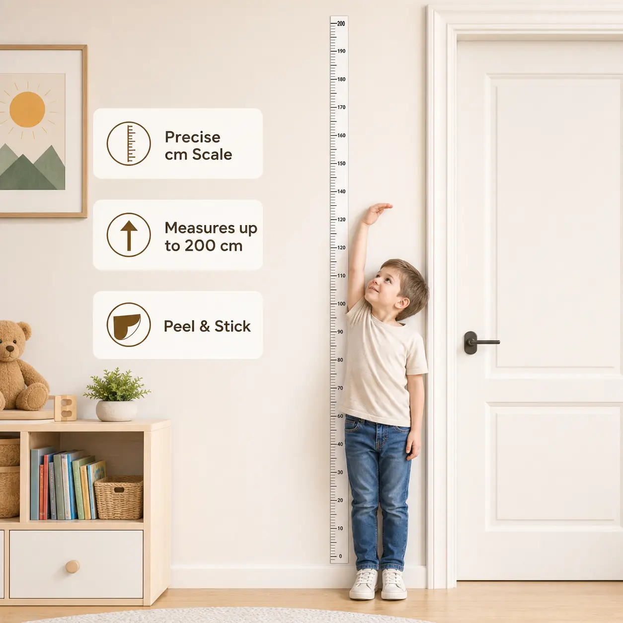 Height Measurement Wall Sticker, Precise Clear Scale Writable Removable PVC Sticker for Smooth Home Surfaces Height Tracking