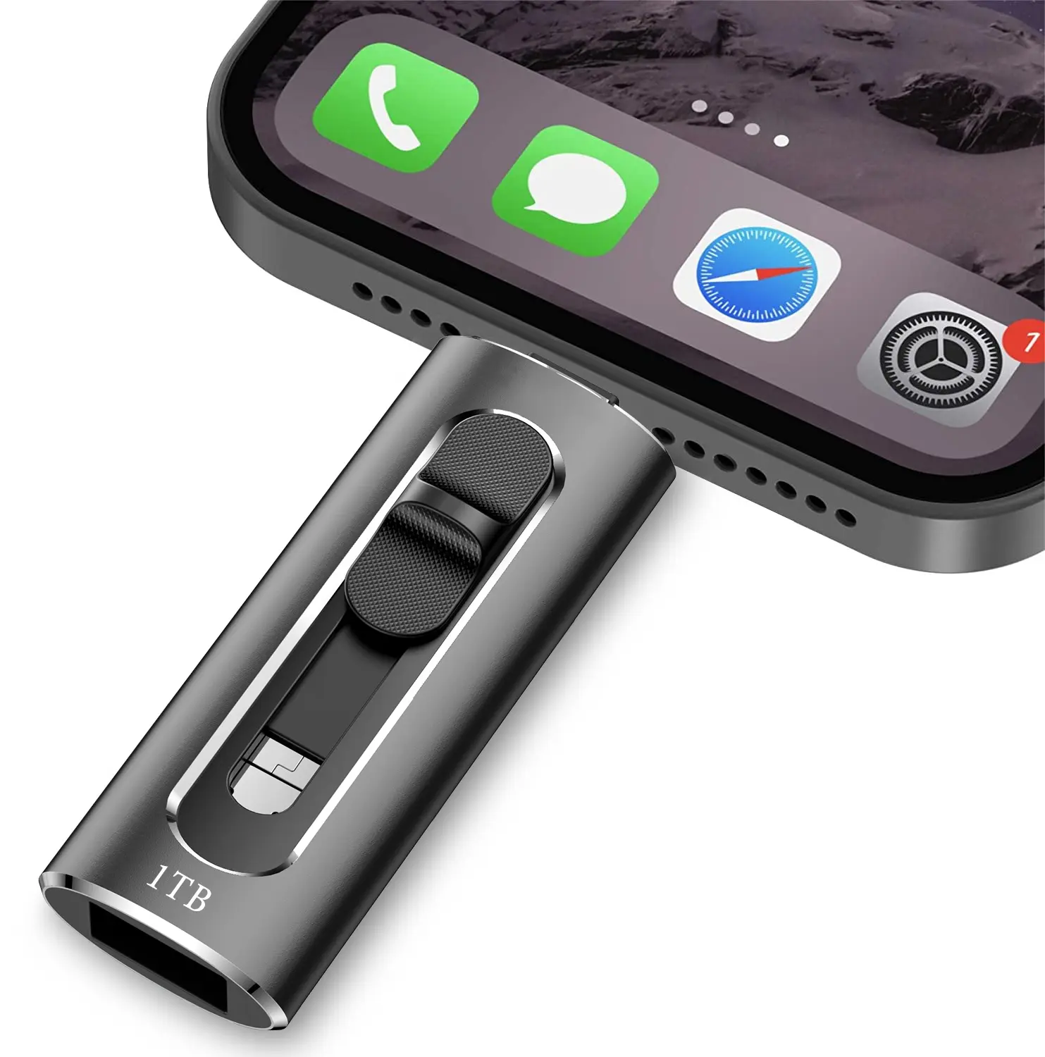 BOYMXU 1TB High-Speed Class 10 4-Interfaces Retractable USB Flash Drive, External Storage with File Backup, File and App Encryption for iPhone/iPad, Android Phones & Computers