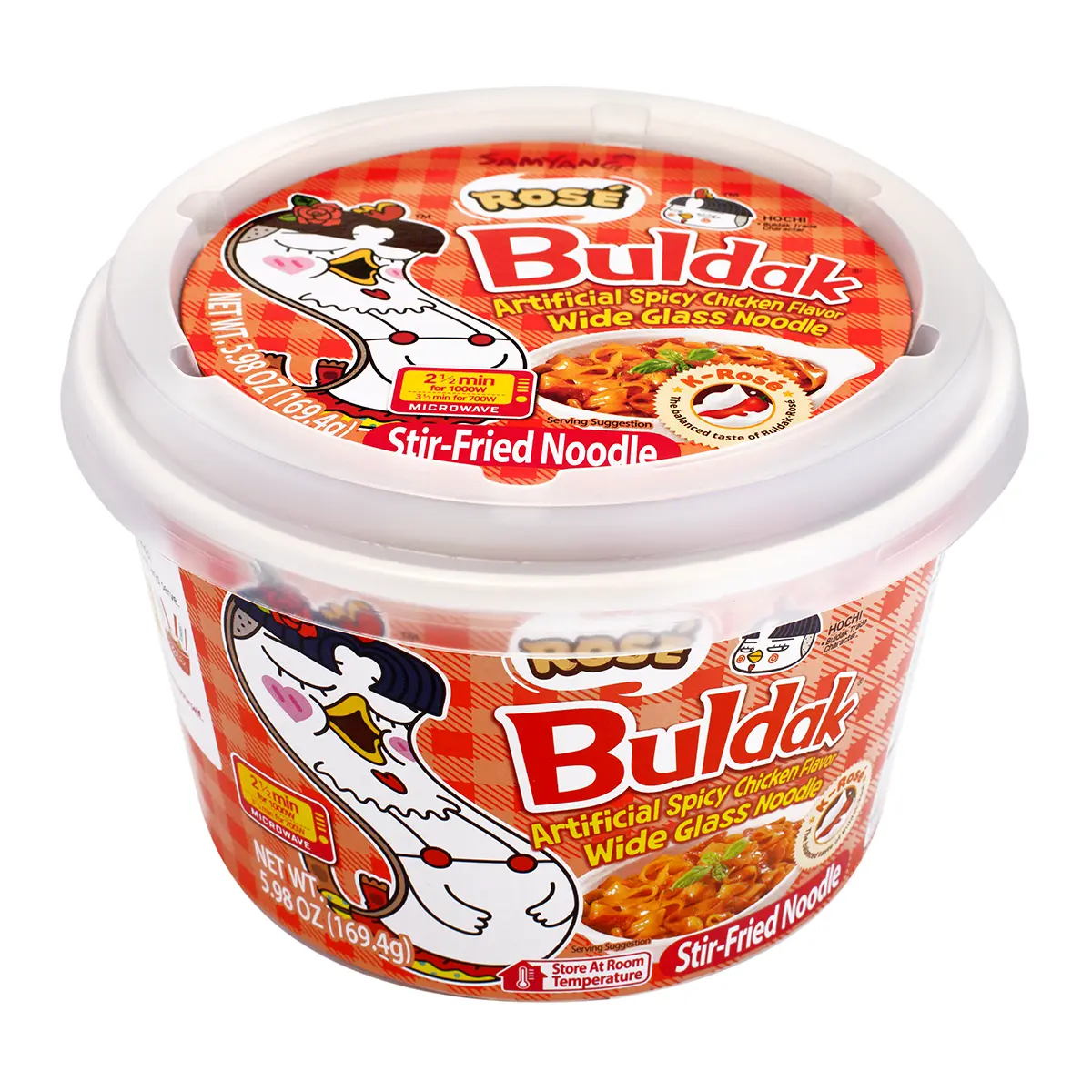 Samyang Rose Buldak Glass Noodles, 5.98 oz Creamy Spicy Buldak Ramen, Instant Noodle Pack, Savory Chewy Asian Pantry Food, Buldak Ramen Noodles