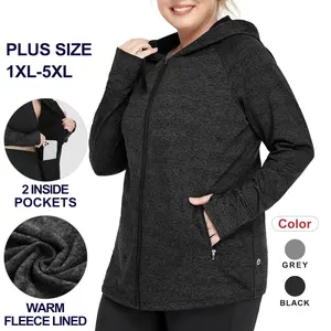COOTRY Women's 【Plus Size】 Fleece Jacket Full Zip Up Hoodie with 2 Inside Pockets Thermal Lined for Running Yoga Gym Sporty Breathable Outerwear Activewear Grey/Black 1XL-5XL | 2026 Spring Break Gift For Easter's Day Mother's Day