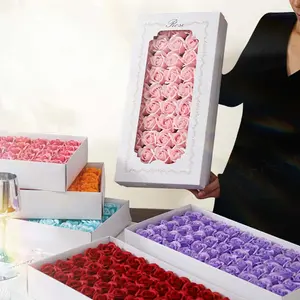 1 box of 50 simulated rose, eternal flower, creative soap bouquet gift box, holiday souvenir, birthday gift, graduation season, Valentine's Day bouquet, Faux Rose Bouquet,Ideal Valentine's Day Gift