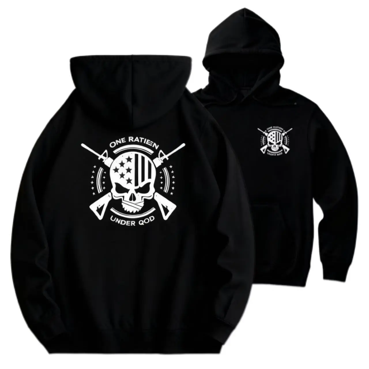 Men's "1 Nation Under God" Graphic Pullover Hoodie, Soft Cotton Blend Fabric for Casual Sporty Outfits, Long Sleeve Top with Pockets and Ribbed Hem