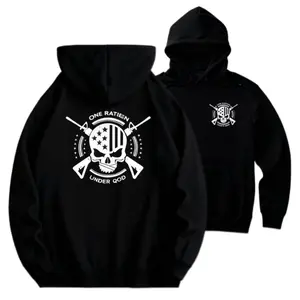 Men's Pullover Hoodie, "1 Nation Under God" Graphic Print, Soft Stretchable Cotton Blend, Casual Long Sleeve Streetwear Top with Ribbed Hem, Longsleeves