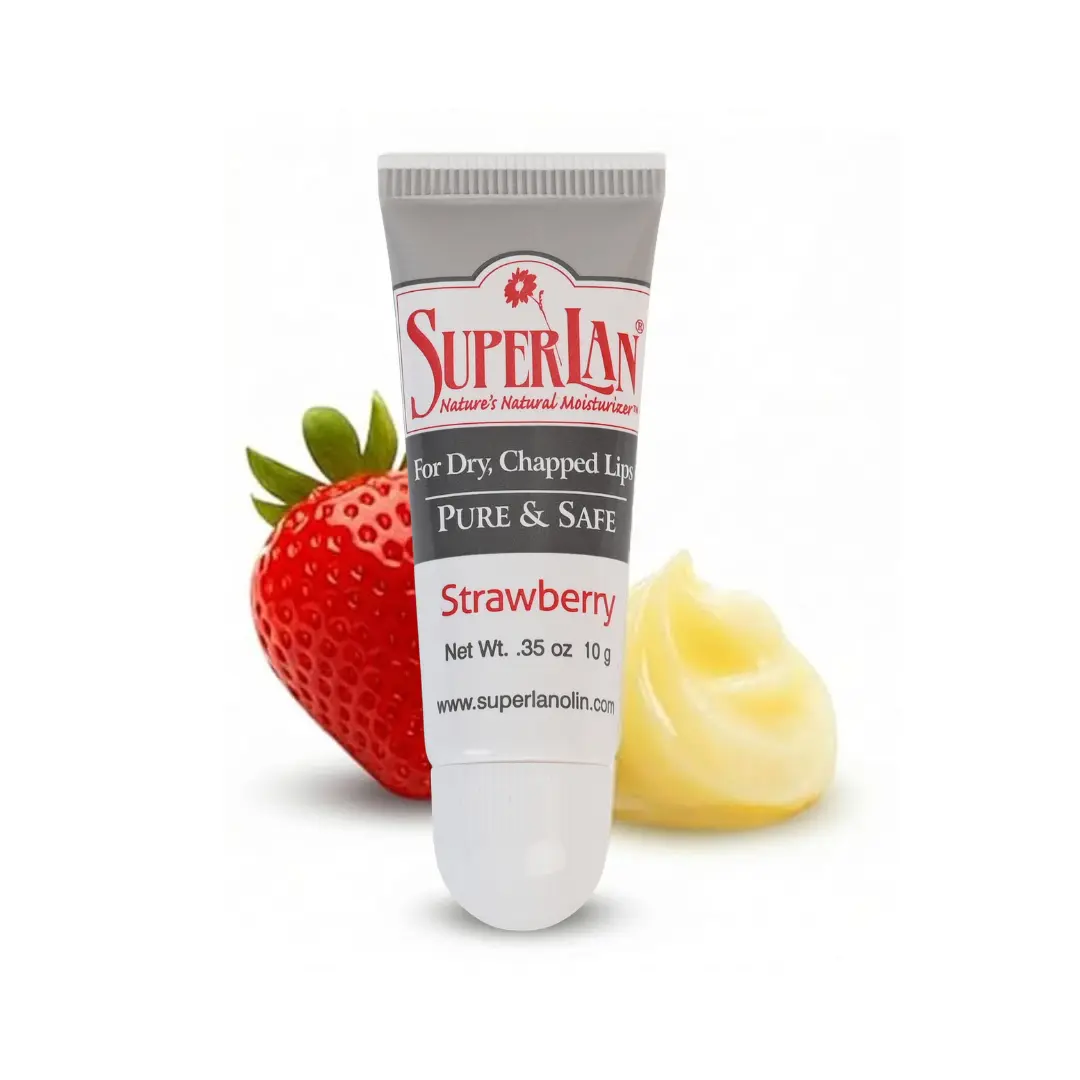 Organic Strawberry Lanolin Lip Balm For Dry, Cracked, Chapped Lips. Natural Lip Moisturizer With Ultra-Pure Medical Grade Lanolin & Jojoba Oil Hypoallergenic - Chapstick for Men Women & Children. Repairing & Moisturizing Lip Balm.