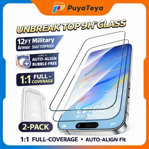 PUYATEYA [2-Pack] iPhone Tempered Glass Screen Protector, 9H+ Unbreakable 12FT Military Armor Shatterproof, 1:1 Full-Coverage Auto-Align Bubble-Free, Durable Smartphone Cellphone Handheld Protection Accessories tiktokshopspringglowup
