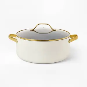 8qt Nonstick Ceramic Coated Aluminum Wide Stock Pot with Champagne Handle Cream - Figmint 8qt Nonstick Ceramic Coated Aluminum Wide Stock Pot with Champagne Handle Cream - Figmint