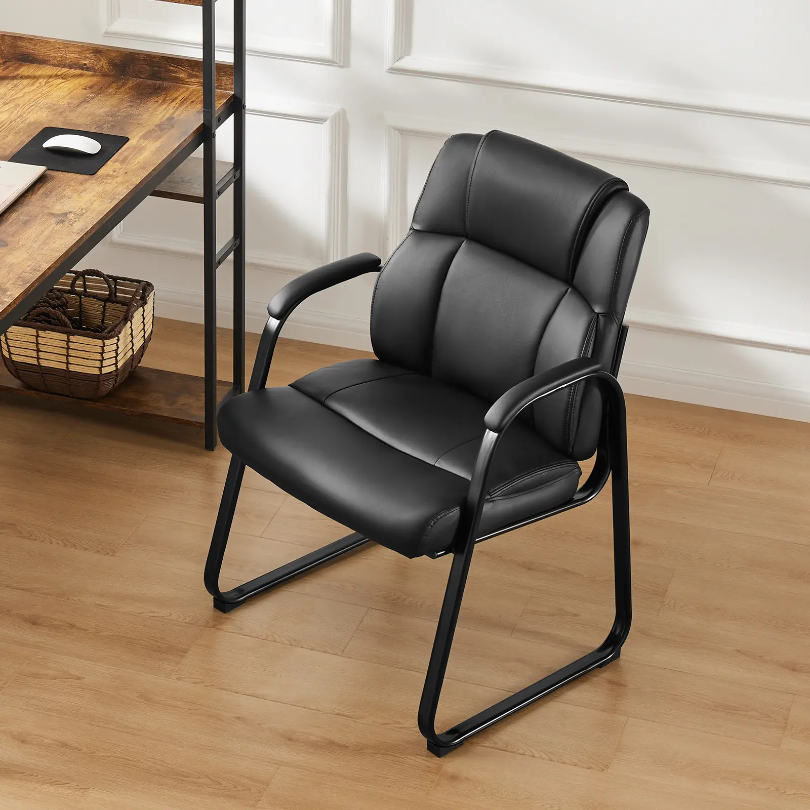 Waiting Room Chairs, Leather Stationary Office Guest Chair No Wheels, Comfy Padded Arms, for Reception Area Conference Room Lobby Home Bedroom Elderly