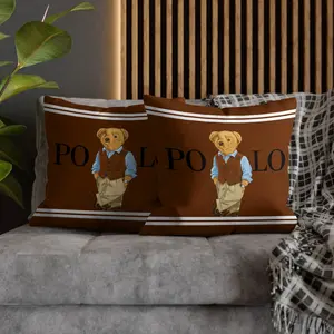 Gentleman Bear Print Pillow Covers, Multiple Colors Available, Soft and Skin-Friendly, Retro Elegant Cushion Covers, 1 Pair (without Filling), 17.71×17.71 Inches.