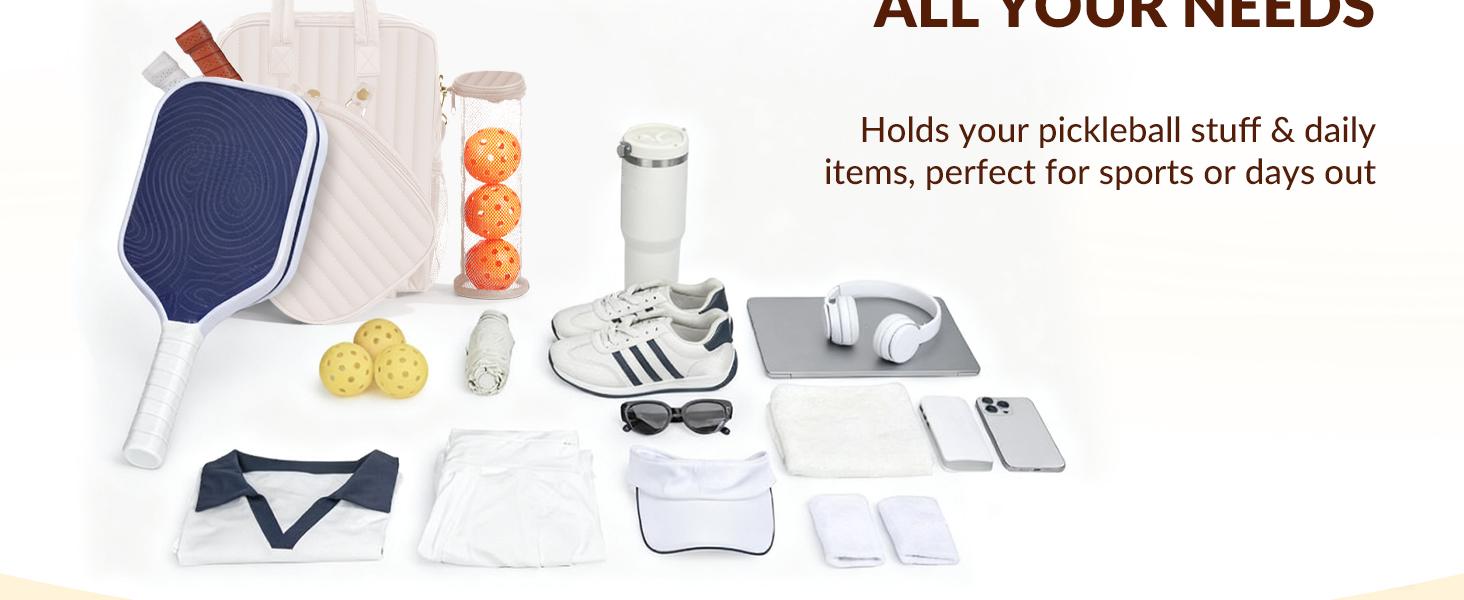 Pickleball Tennis Bag for Men Women with Paddle Cover Pocket, External Ball Bag, Adjustable Shoulder Strap and Fence Hook, Durable Lightweight Sports Tote Bag for Training & Outdoor Play