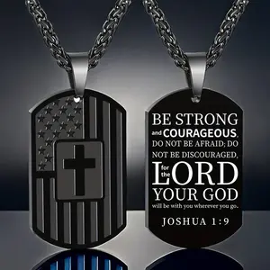 Stainless Steel American Flag Tag Necklace Bible Verse Religious Easter Graduation Gifts For Him Dad Son First Communion Gifts Baptism Faith Gift