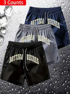 3-Pack Bottega Desires Quick-Dry Waterproof Sport Shorts, Elastic Waist with Zip Pockets, Breathable Lightweight Summer Shorts