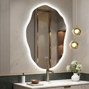 Irregular Shape Frameless Lighted;Bathroom/Vanity Mirror;Backlit + Front Lit,Dimmable Anti Fog Wall Mounted Mirror