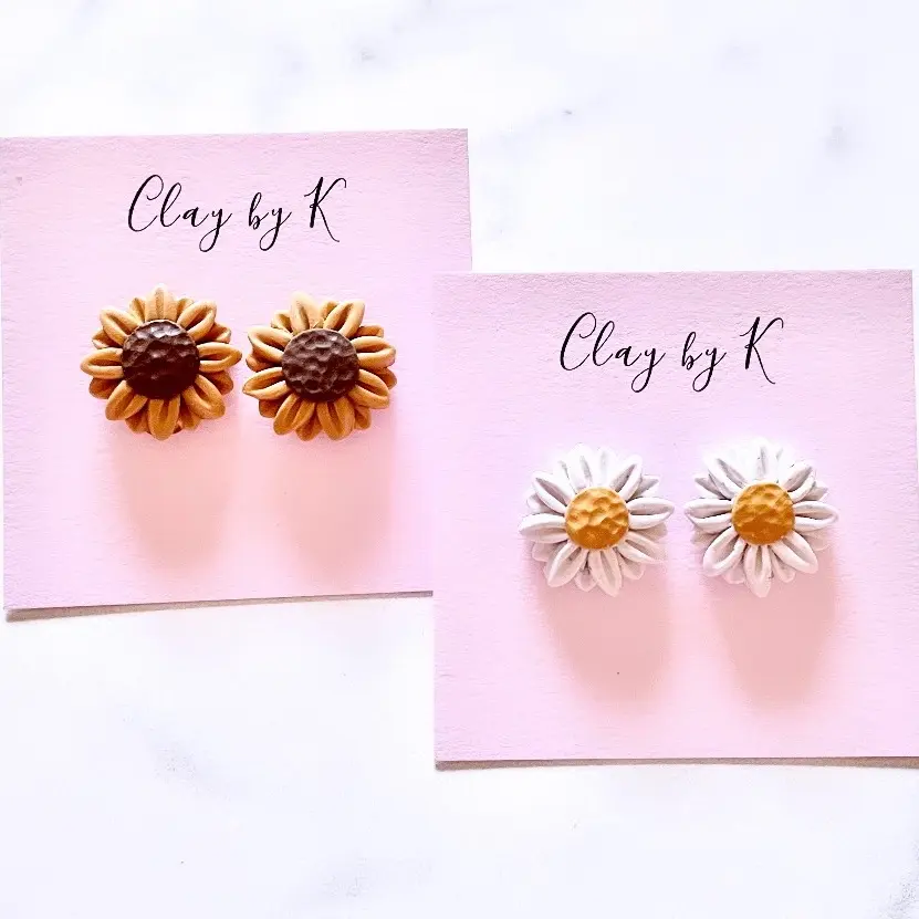 Sunflower or Daisy Polymer Clay Stud Earrings
