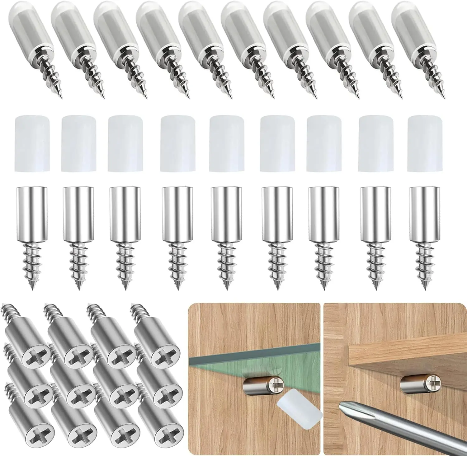100Pcs Self-tapping screws for cabinet laminate support components, new anti-slip sleeve shelf mounting nails, suitable for shelf mounting, furniture bookshelf shelf cabinet wardrobe shelf support mounting nails