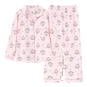 Chiikawa Women's Sleepwear Set Hachiware Spring Autumn Long Sleeved Long Pants Two-Piece Set Pure Cotton Cartoon Home Clothes