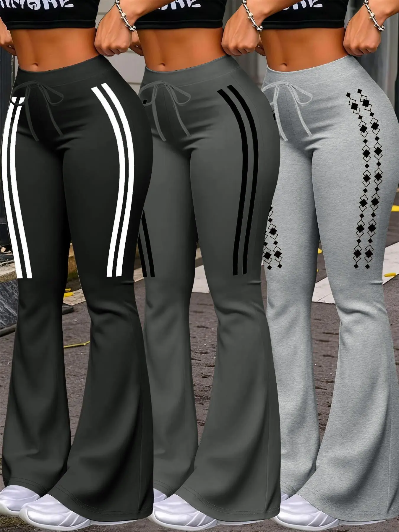 Women's Casual Fashion Long Pants, Unique Print, Drawstring Waist, Adjustable Milk Silk Yoga Pants, All-Season Wide Leg Jogger Pants Activewear