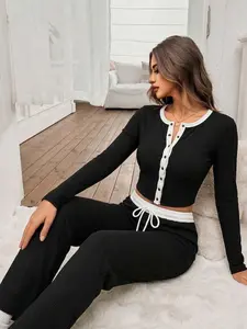 Women's Long Sleeve Set, Cute Casual Design, Perfect for Summer Vacation, Elegant Airport Style, Ideal Office & Daily Wear, Elegance