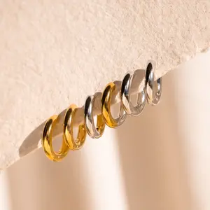 Chunky Hoops by Caitlyn Minimalist - Thick Everyday Gold & Silver Earrings - Mixed Metal Earrings - Statement Jewelry - Birthday Gift for Her