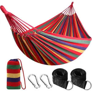 Ultra Durable Cotton Fabric Hammock, Equipped with Reinforced Tree Straps, Supports up to 660 lbs, Lightweight & Breathable Structure, Comes with Free Storage Pouch, Perfect for Outdoor Camping and Indoor Leisure Use