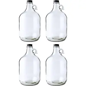 1 Gallon Glass Bottle, with Polyethylene Sealed Cap|4 items|Food grade suitable for fermentation, storage, and brewing, BPA-free glass|128L Large Water Tank, Suitable for Home Brewing, Kombucha, Wine, and Beer