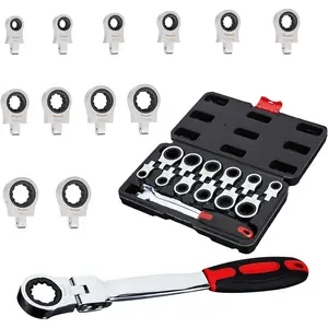 Flex Head Ratcheting Wrench set, 12 in 1 Exchangeable Ratchet Set, 8-19mm Metric & SAE Combination Wrench Set for Auto, Mechanic Flexible Wrench Kit, Auto Repair Tools for Men fathersdaygift