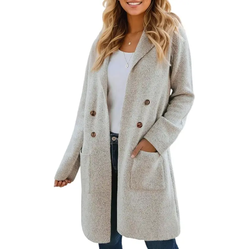 VIMPUNEC Women's Chic Long Sleeve Casual Long Knit Cardigan, Elegant Open Front Coatigan Top with Decorative Buttons for Fall Knitwear Womenswear, Knitting, Fit, Tops