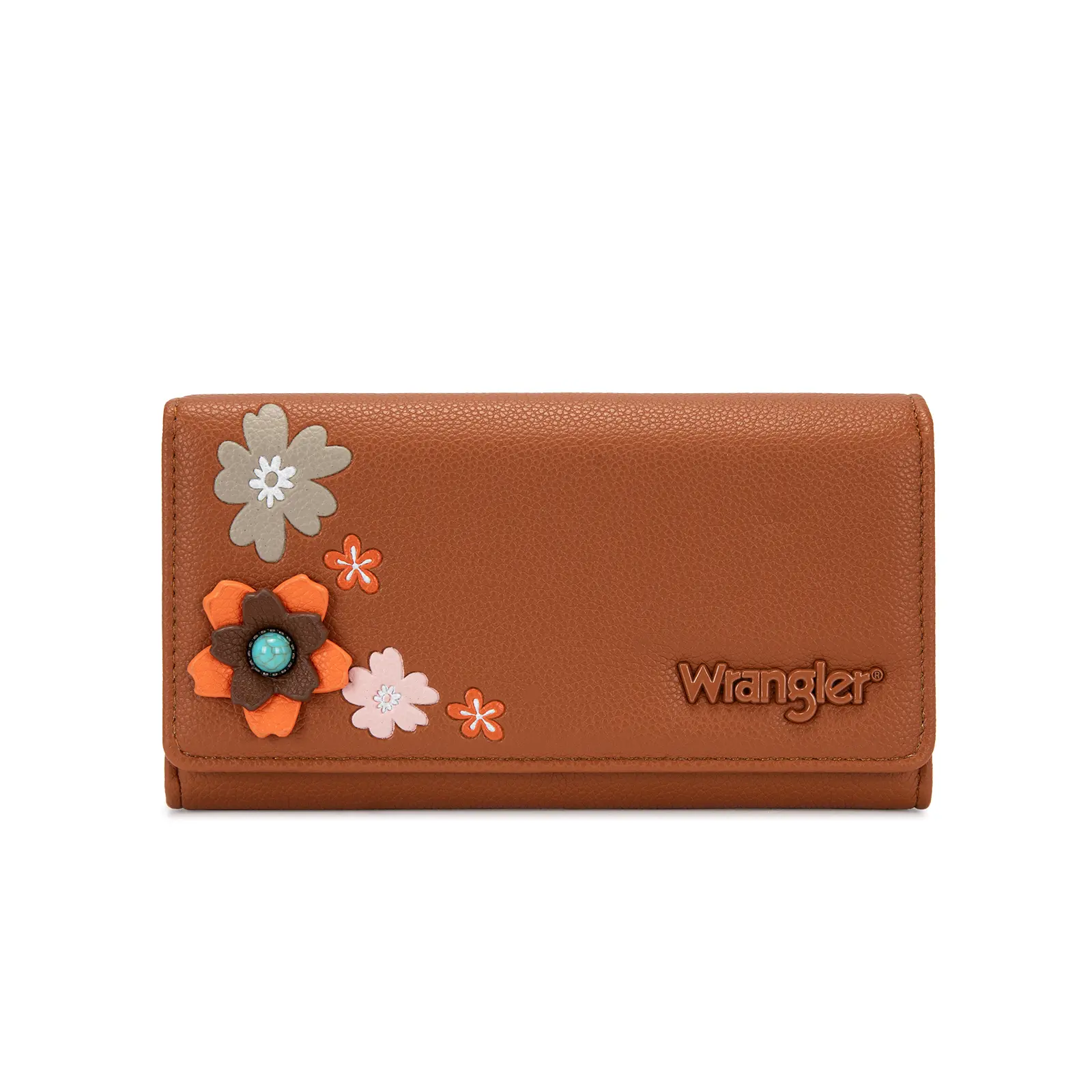Wrangler Women's RFID Trifold Wallet - Floral Concho Long Clutch with Large Capacity Card Slots, Cash Compartments, Wallets for Women