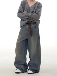 UP.THE Men’s Loose Fit Jeans Retro Y2K Wide-Leg Street Skate Pants Casual Denim Long Pants Breathable Fabric Loose Fashion Style, Street Style, Oversized