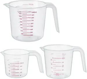 3 Pack Measuring Cup Set, Includes 250Ml (1-Cup), 500Ml (2-Cup) and 1000Ml (4-Cup) Plastic Liquid Measuring Cups- Baking, Cooking, Mixing & Measuring Cups, Essential Kitchen Tools