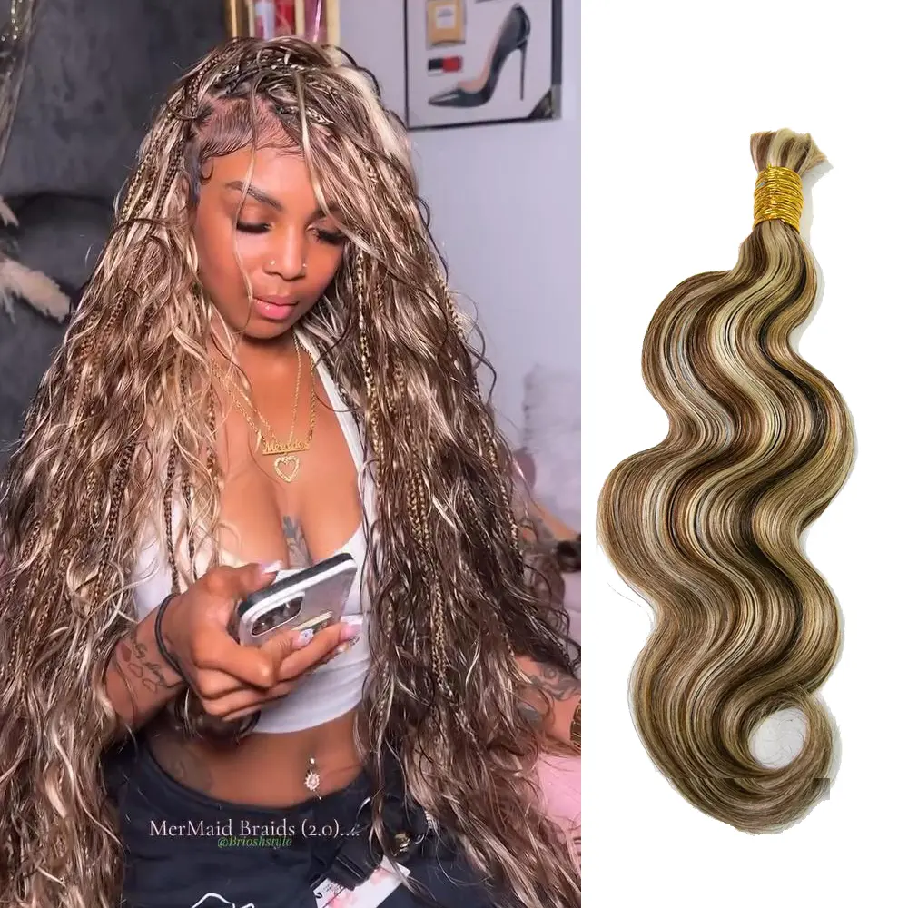 YWIGS Blend Body Wave Bulk Human Braiding Hair for Boho Braids Human Hair for Braids Deep Wave #4/27/30/613 Mix Blend 100grams/bundle #backtoschool #backtoschoolshopping