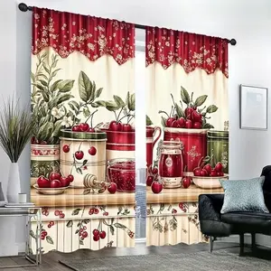 2-Piece Kitchen Fruit Print Curtains, Stylish Rod Pocket Window Drapes for Bedroom & Living Room, Easy Install for Cafes & Offices