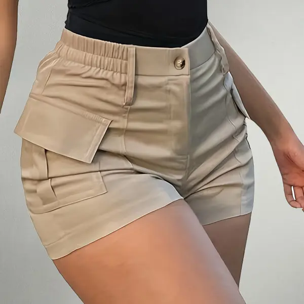Women's High-Waist Polyester Pocket Caddy Casual Cargo Shorts - Multi-Pocket, Button-Design Bottoms for Summer Active Outdoors & Everyday Athletic Wear, Pocket Caddy Shorts