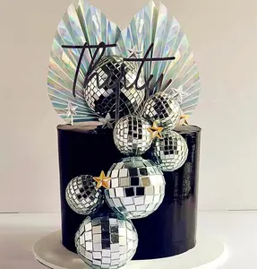 LaVenty cake shed cake topper gender reveal21 PCS Sliver Disco Balls Cake Decoration Silver Palm Leaves Cake Decoration Stars Cake Decoration 70s Party Supplies 70s freanik90partyinspo Celebration Bridal Showers Baby Showers Ornaments