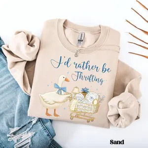 I’d Rather Be Thrifting Sweatshirt, Funny Goose Thrifting Shirt, Retro Thrift Aesthetic Sweater, Blue Gold Vintage Tee