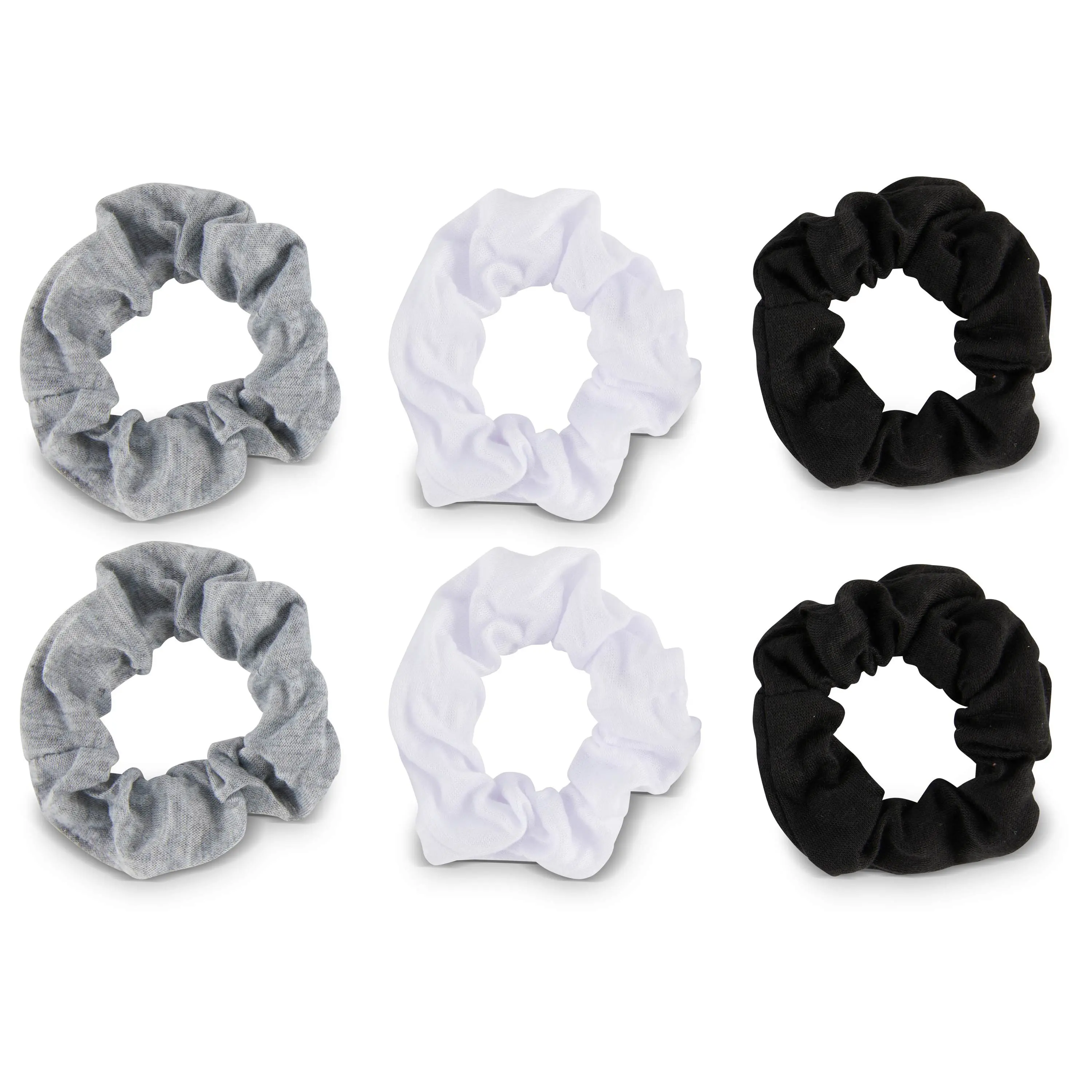 Allure Cotton Scrunchies, Set of 6, Black, White & Grey