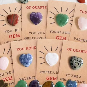 Valentines Day Gifts for Kids - 24 Pack Valentines Cards with Heart-Shape Gems - Valentine Crystals Rock Gift Exchange for Boys Girls Toddlers Class Classroom School Party Favor