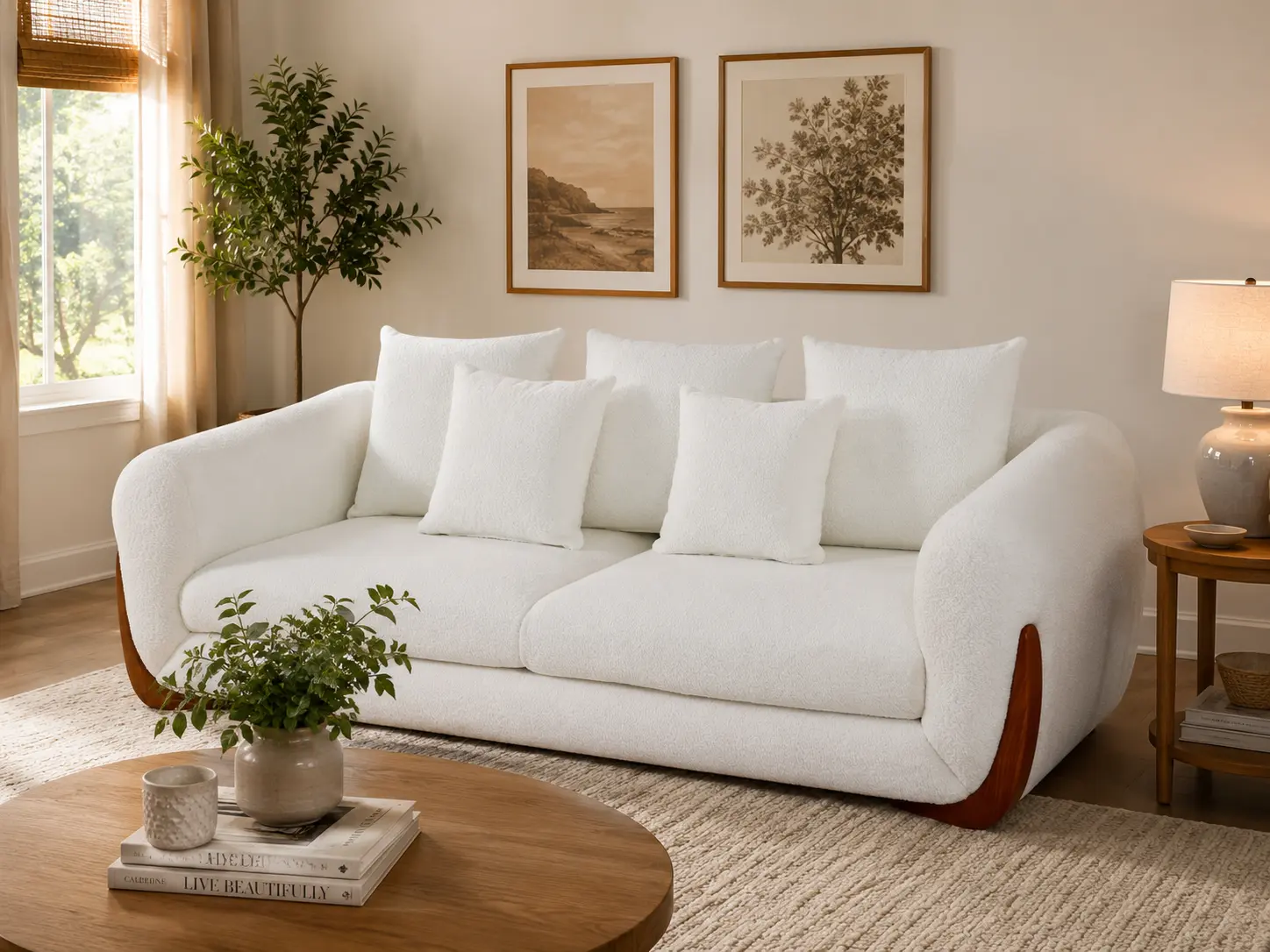 [F1129]-White Sherpa Fabric 2-Person Settee, Living Room Couch, Cozy Modern Indoor Sofas, Year-Round 2-Person Seating Furniture for Reading