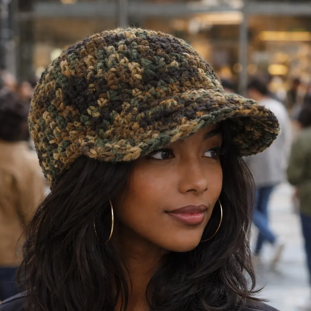 Crochet slouchy cap - camouflage