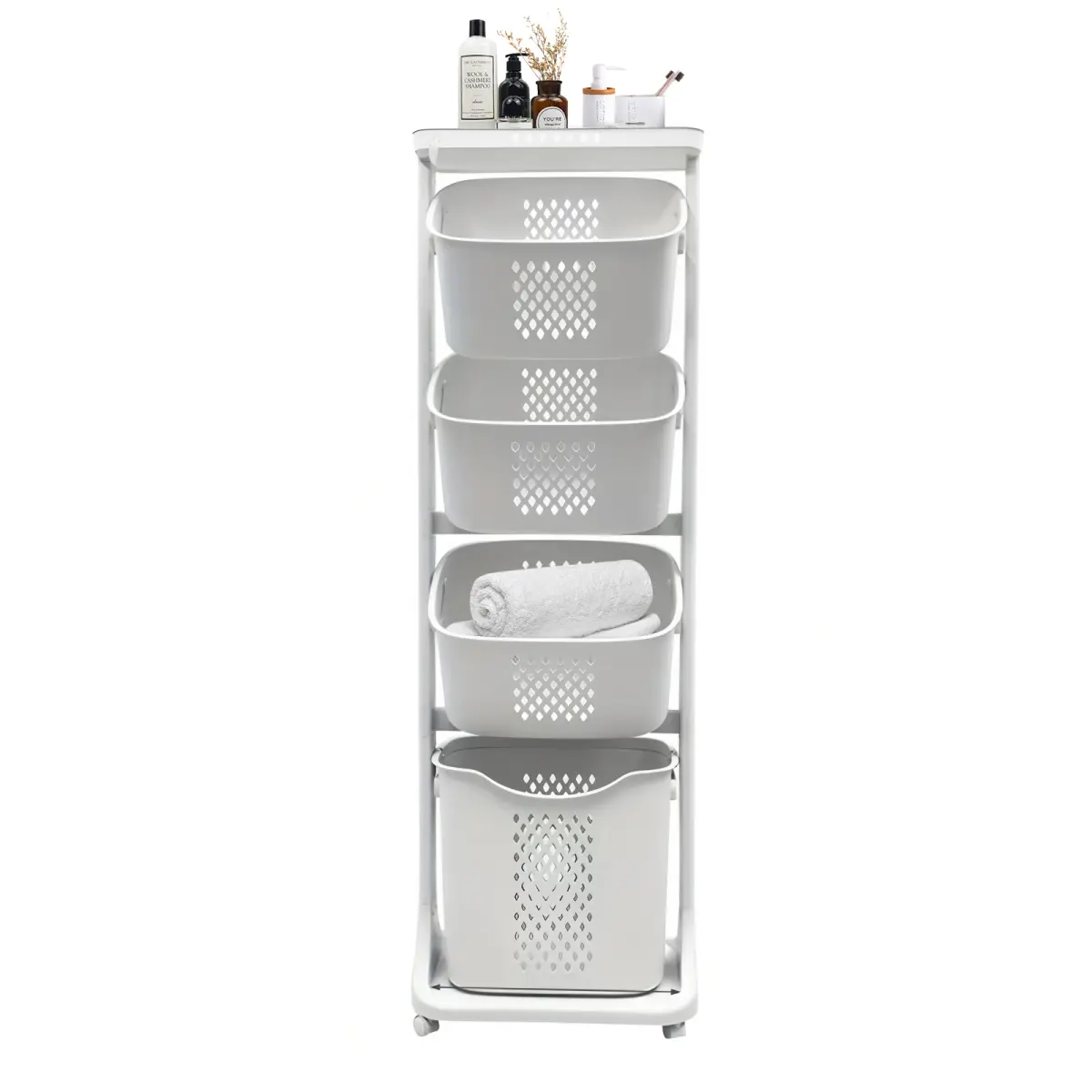 [Bellemave] 4-Tier Laundry Hamper Sorter, Laundry Storage Organizer with Wheels Removable Rolling Laundry Baskets, Bathroom Cart for Dirty Clothes
