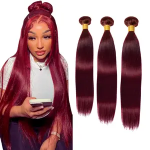 Straight Bundles 99J Wine Red 100% Human Hair 15A Remy Hair Cuticle Aligned Soft Double Weft Silky Hair No Shedding Extension Dark Burgundy