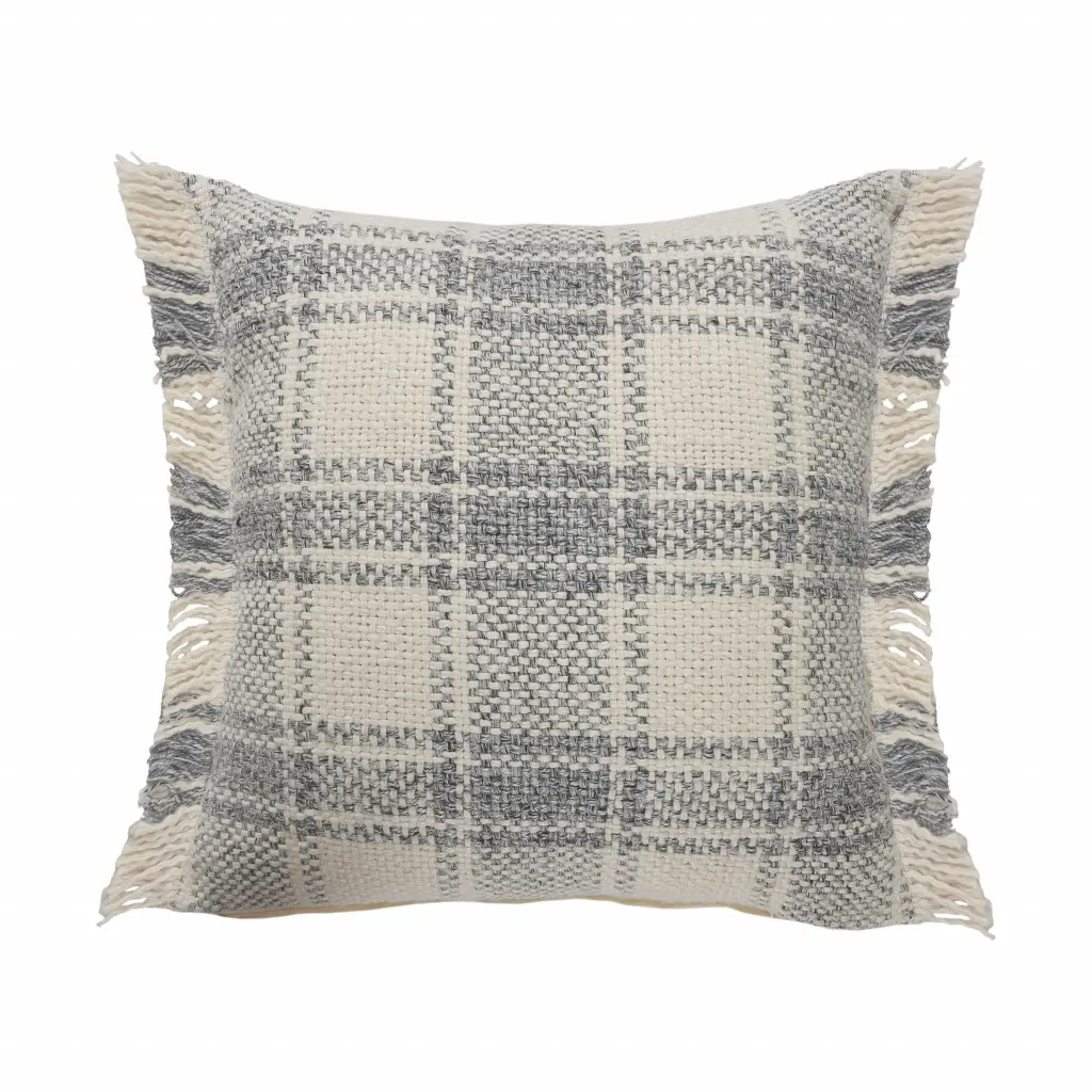 Gray Plaid Zippered Polyester Throw Pillow (4x20x20 in) for Home, Indoor Use, Neutral Tones Room & House Decor, Room Decor, Zippered Closure