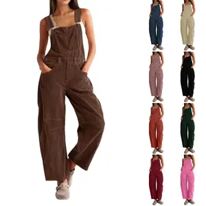 WoodBerry Corduroy Overalls for Women Barrel Wide Leg Bib Corduroy Pants Women Adjustable Romper Jumpsuit with Side Buttons and Pockets for Loose Fit Outfits Womenswear Dungarees,summervibes