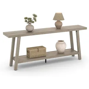 71 Inches Extra Long Brown Farmhouse Console Table, Rectangular 2-Tier Entryway Sofa Table, Sturdy Accent Furniture for Living Room