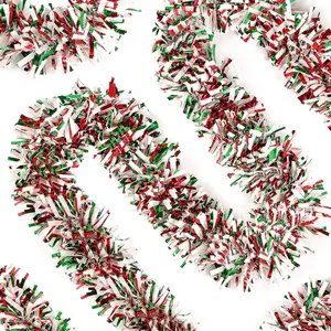 49.2Ft Christmas Green Red White Tinsel Garland Xmas Tree Decorations Christmas Metallic Twist Garland Ceiling Hanging Decorations for New Year…
